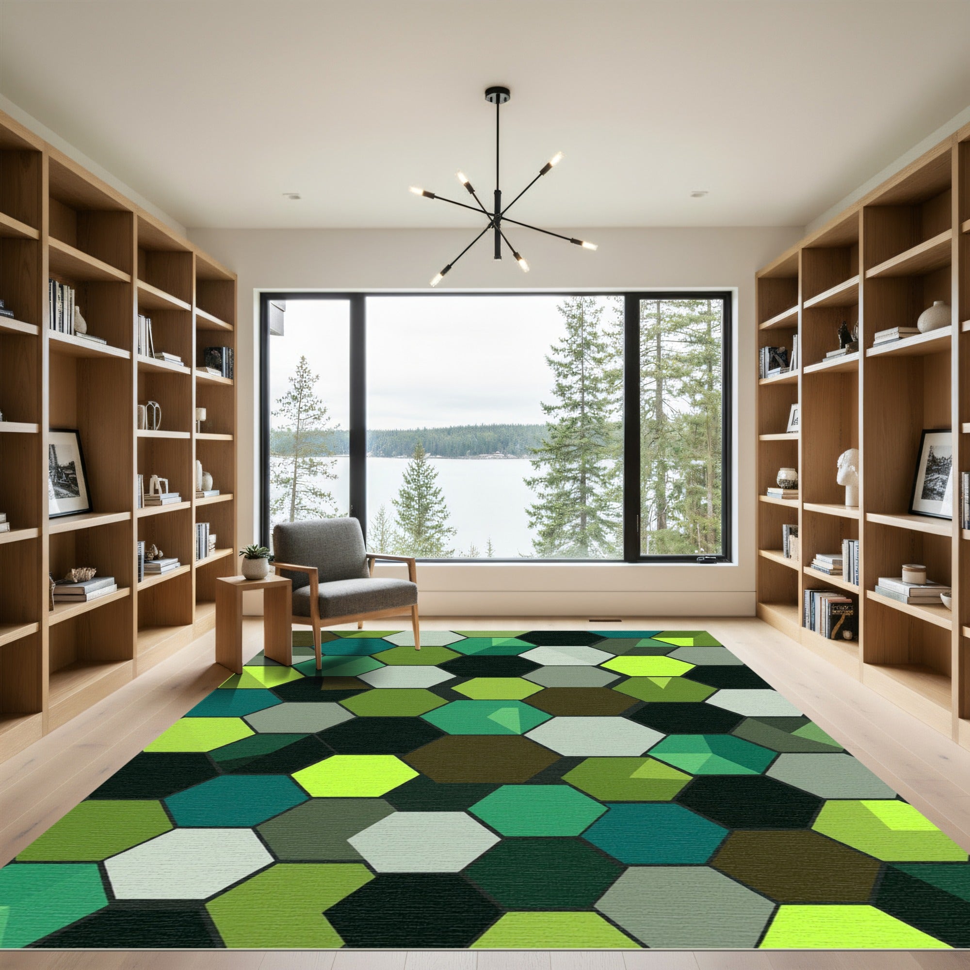 Emerald Green Hexagonal 3D Geometry Rug