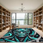 Cyan Geometric Alien Portrait Rug