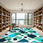 Abstract Geometric Teal and Navy Rectangles Rug