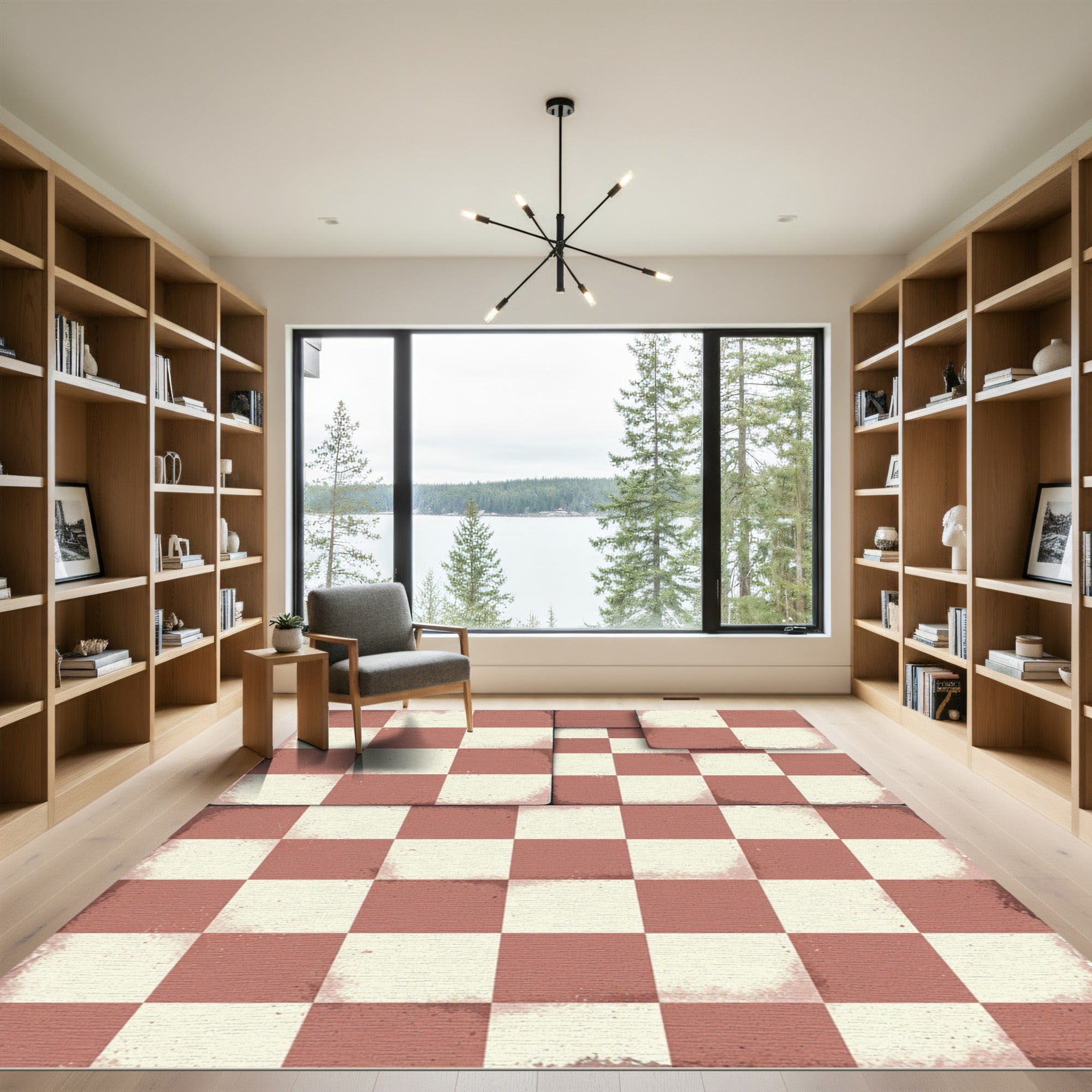 Terracotta White Checkered Board Rug