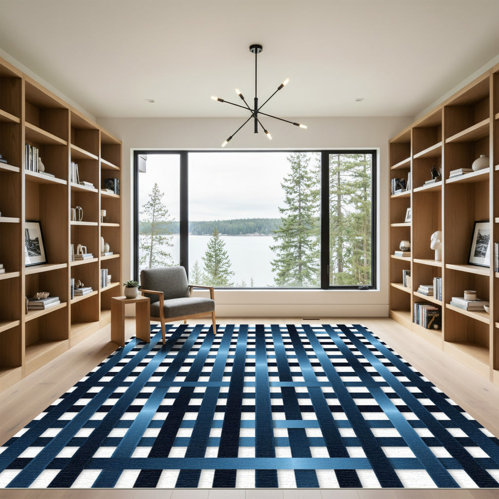 Deep Blue Woven Stripe Rug