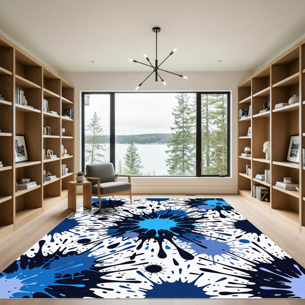 Modern Navy and Azure Ink Splash Rug