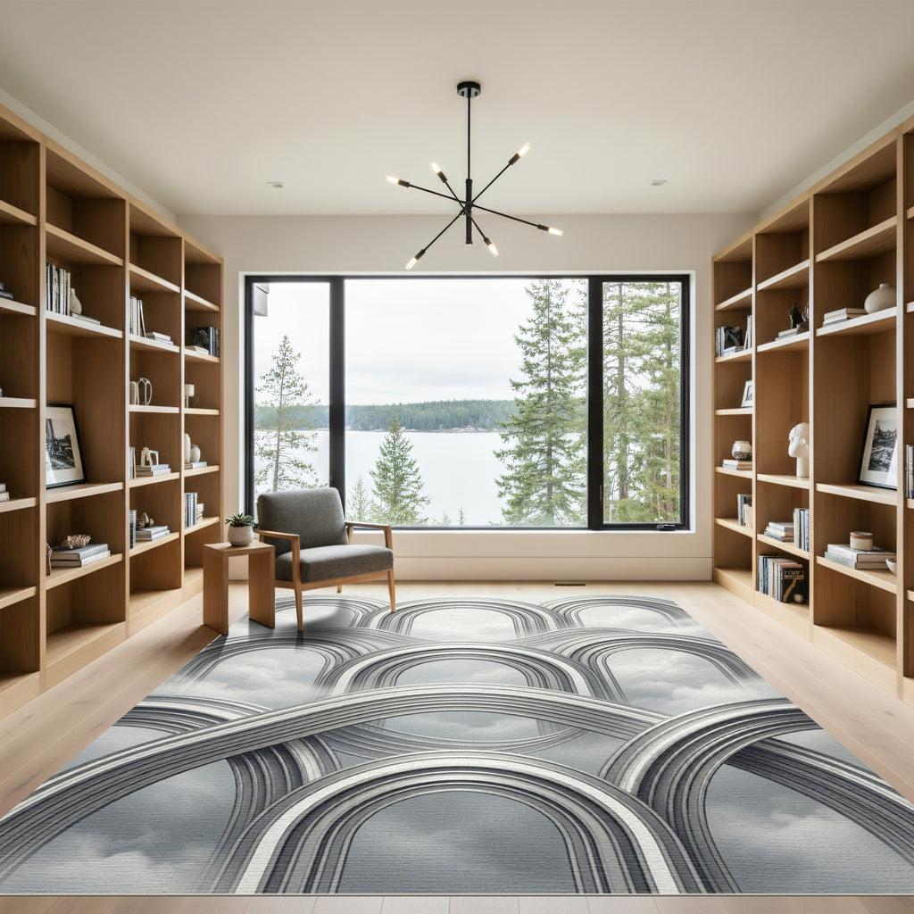 Monochromatic Silver Cloud Arched Structure Rug