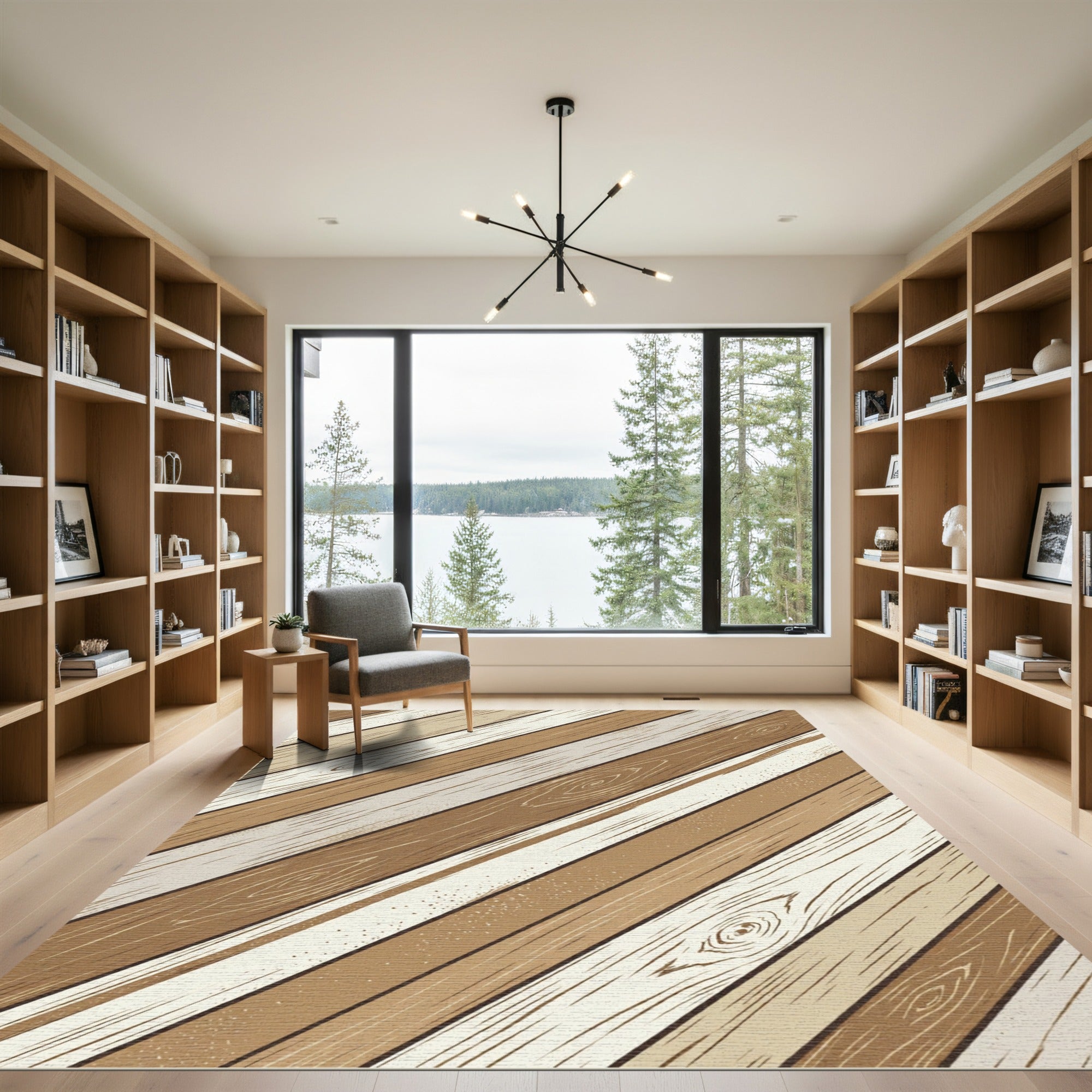 Diagonal Rustic Wood Plank Earth Tones Rug