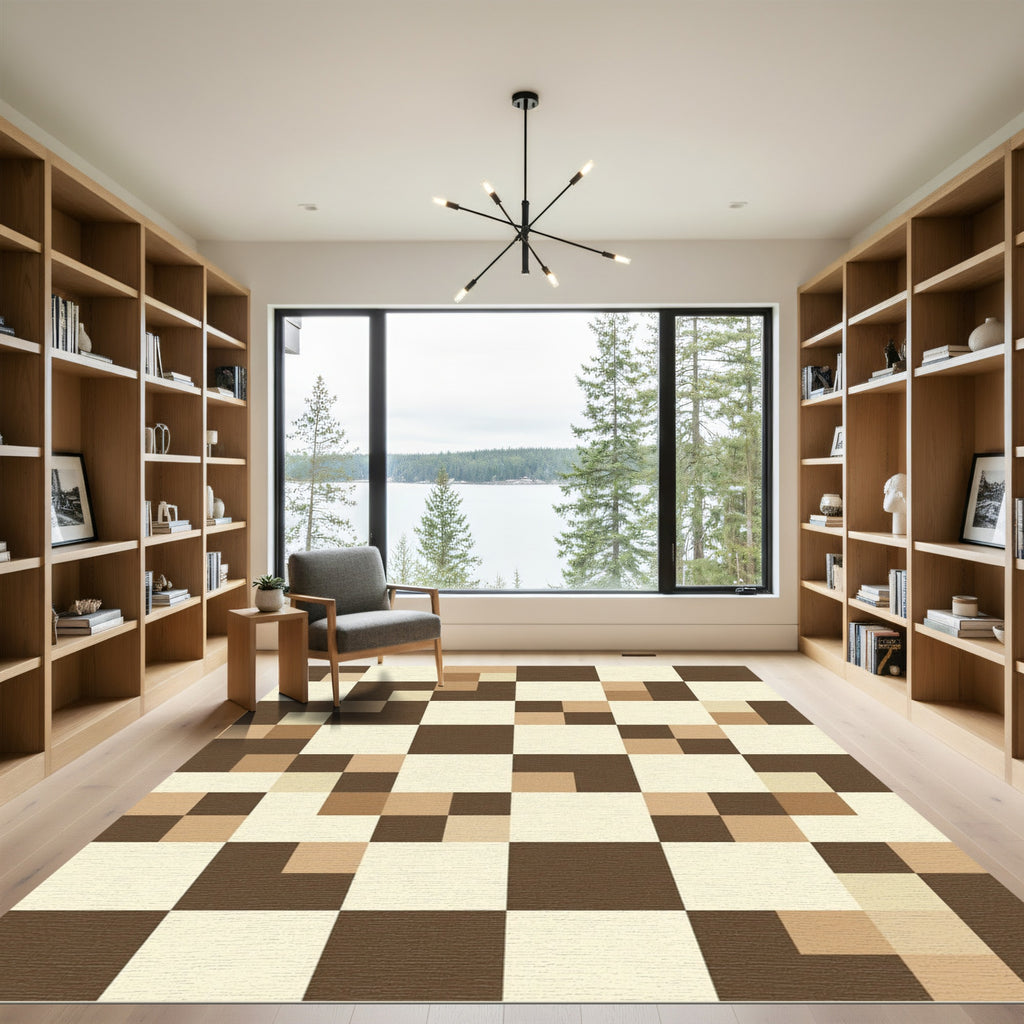 Earthy Neutral Block Mosaic Rug