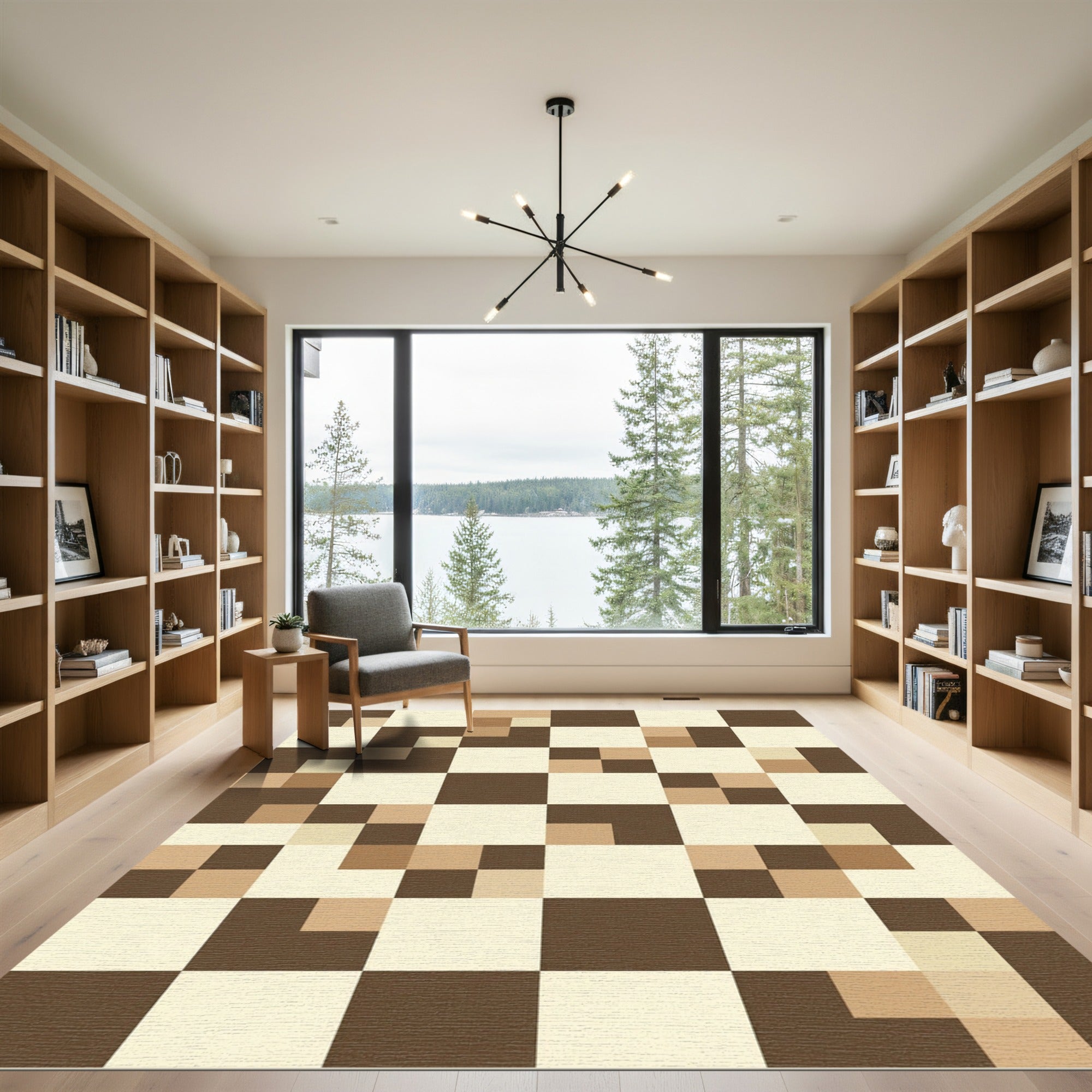 Earthy Neutral Block Mosaic Rug
