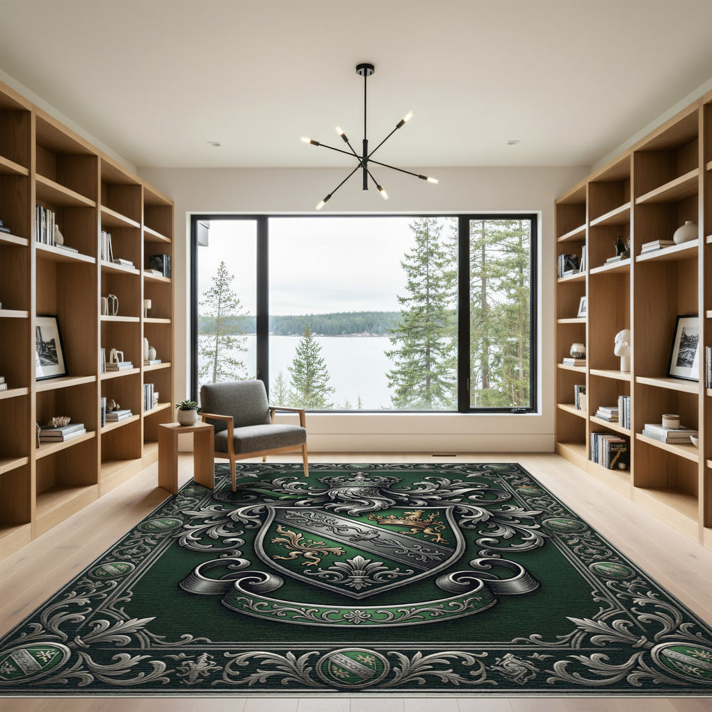 Emerald Green Royal Crest Shield Rug
