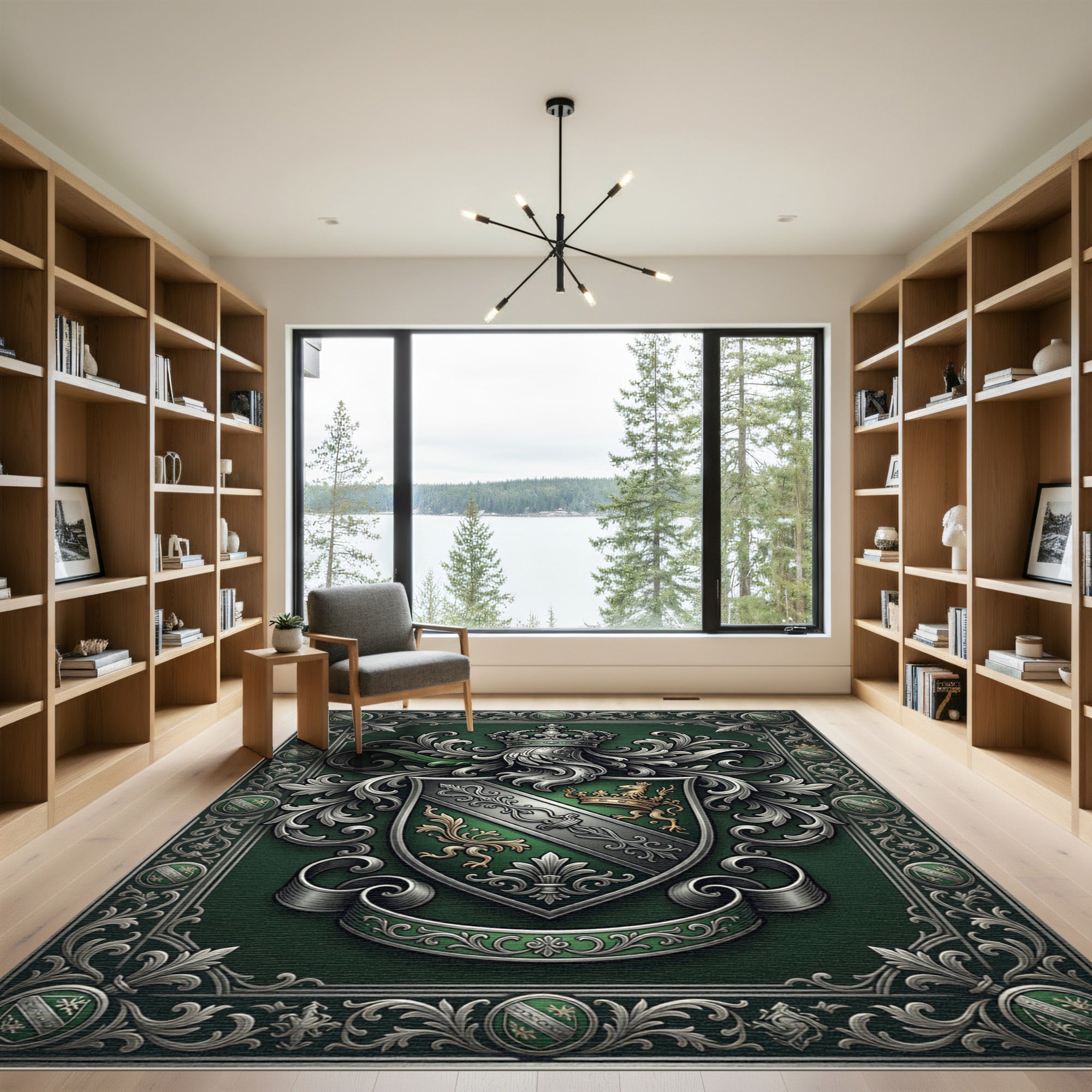 Emerald Green Royal Crest Shield Rug