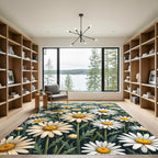 Lush White Daisy Field Meadow Rug
