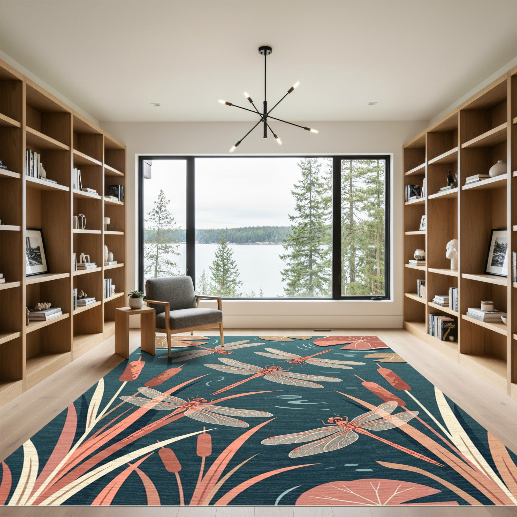 Earthy Terracotta Dragonfly Lily Pond Rug