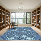 Cool Blue Geometric Diamond Tiles Rug
