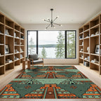 Geometric Aztec Orange Teal Step Pyramid Rug