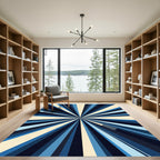 Modern Navy Blue Geometric Sunburst Rug