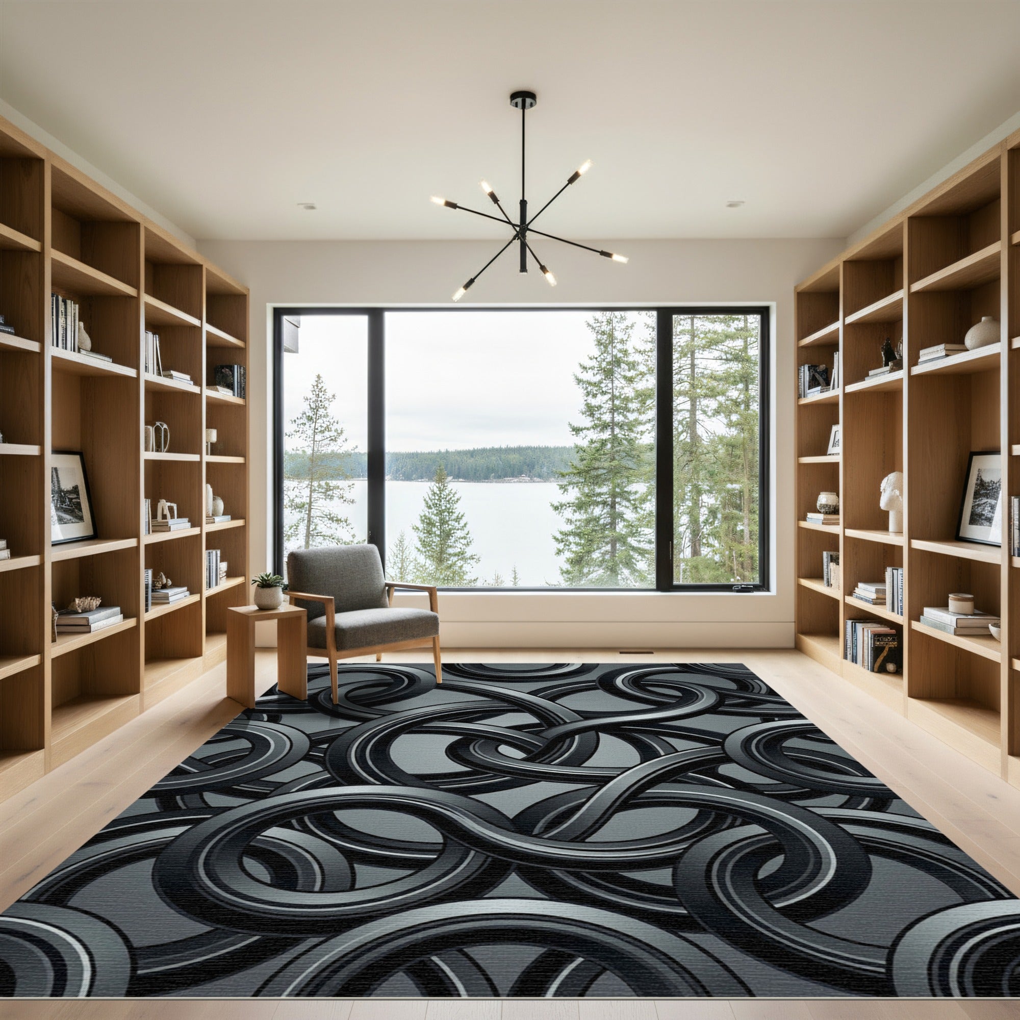 Dark Gray Intertwined Loops Rug