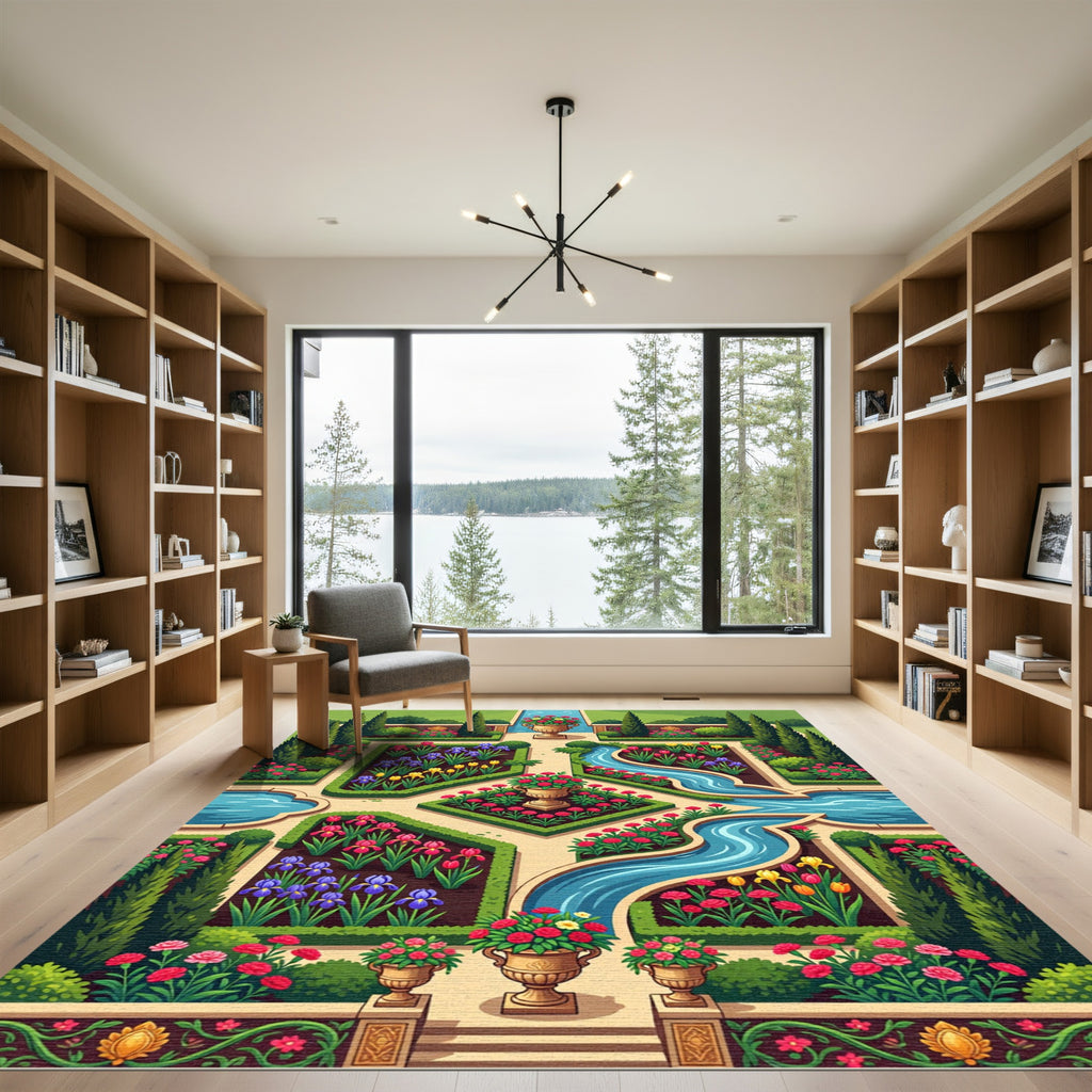 Formal Garden Pink Red Iris Tulip Rug