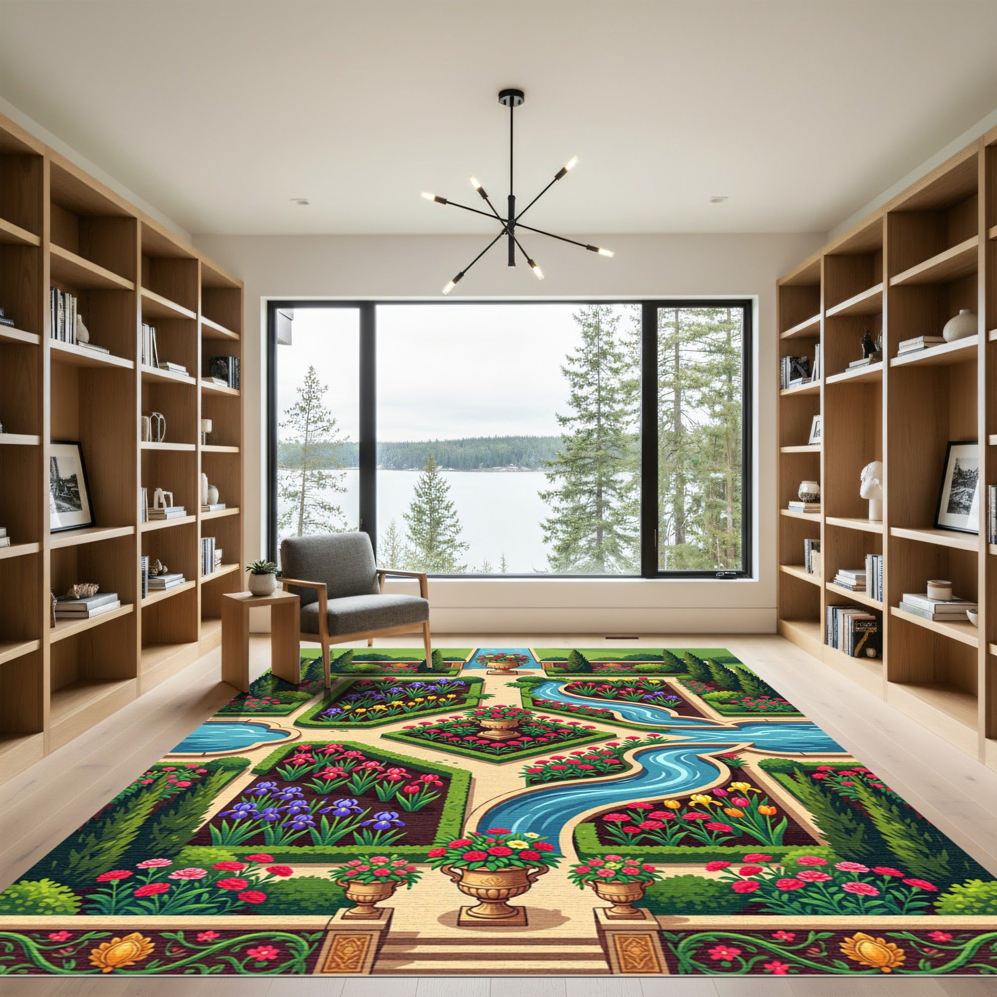Formal Garden Pink Red Iris Tulip Rug