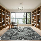 Grayscale Floral Branch Repeating Pattern Rug