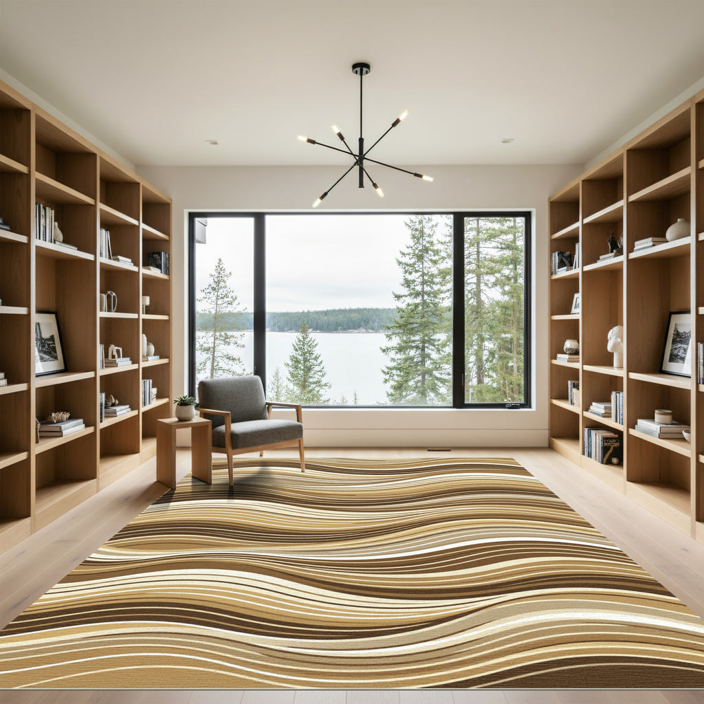 Melange Of Natural Hues Fluid Waves Rug
