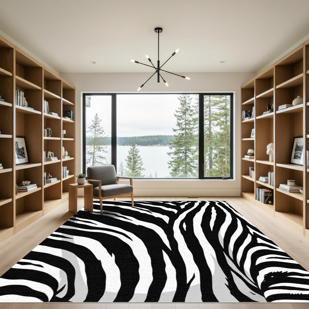 Black White Zebra Stripe Closeup Rug