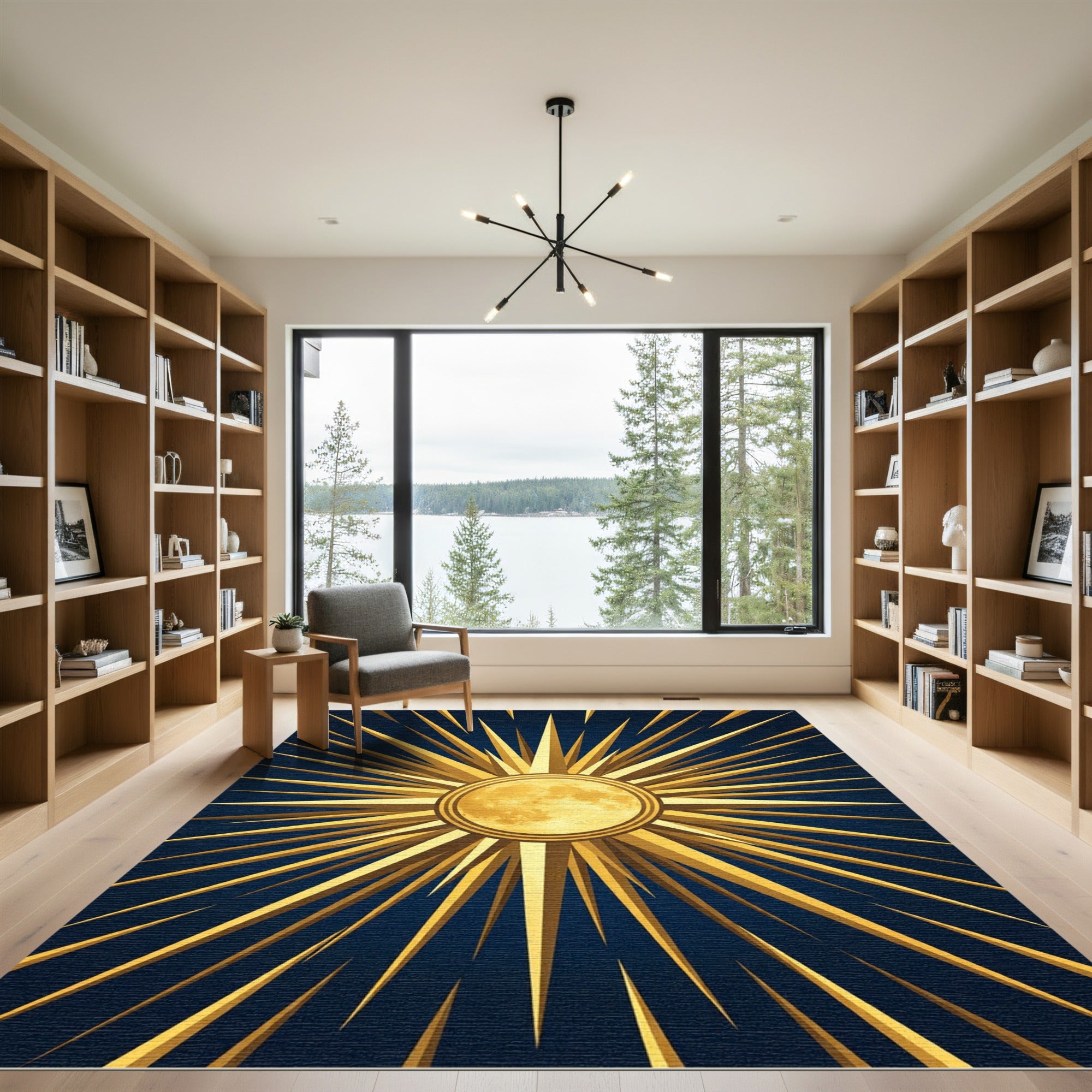 Radiant Golden Celestial Sun Burst Rug