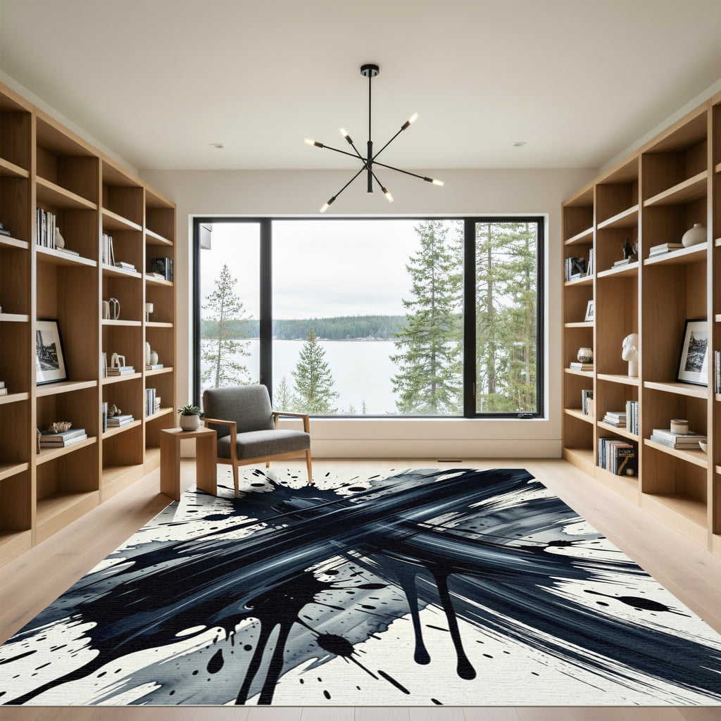 Dark Ink Splash Abstract Brushstrokes Rug