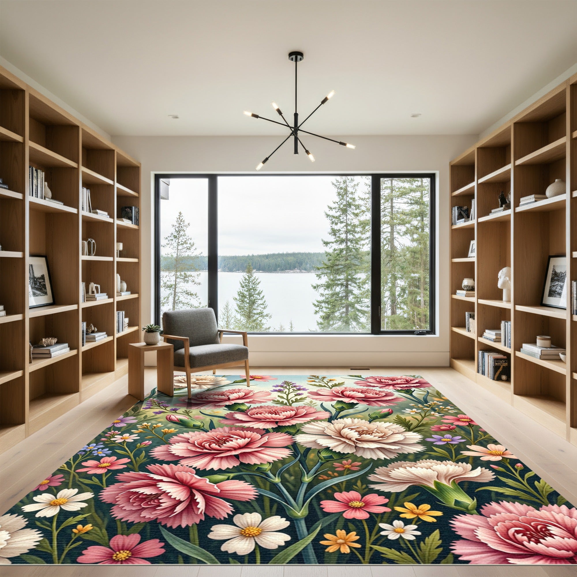 Lush Pink Carnation Floral Meadow Rug