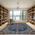 Ornate Navy Floral Medallion Scrollwork Rug