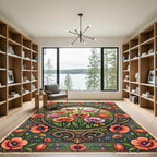 Vintage Poppy Meadow Floral Art Deco Rug