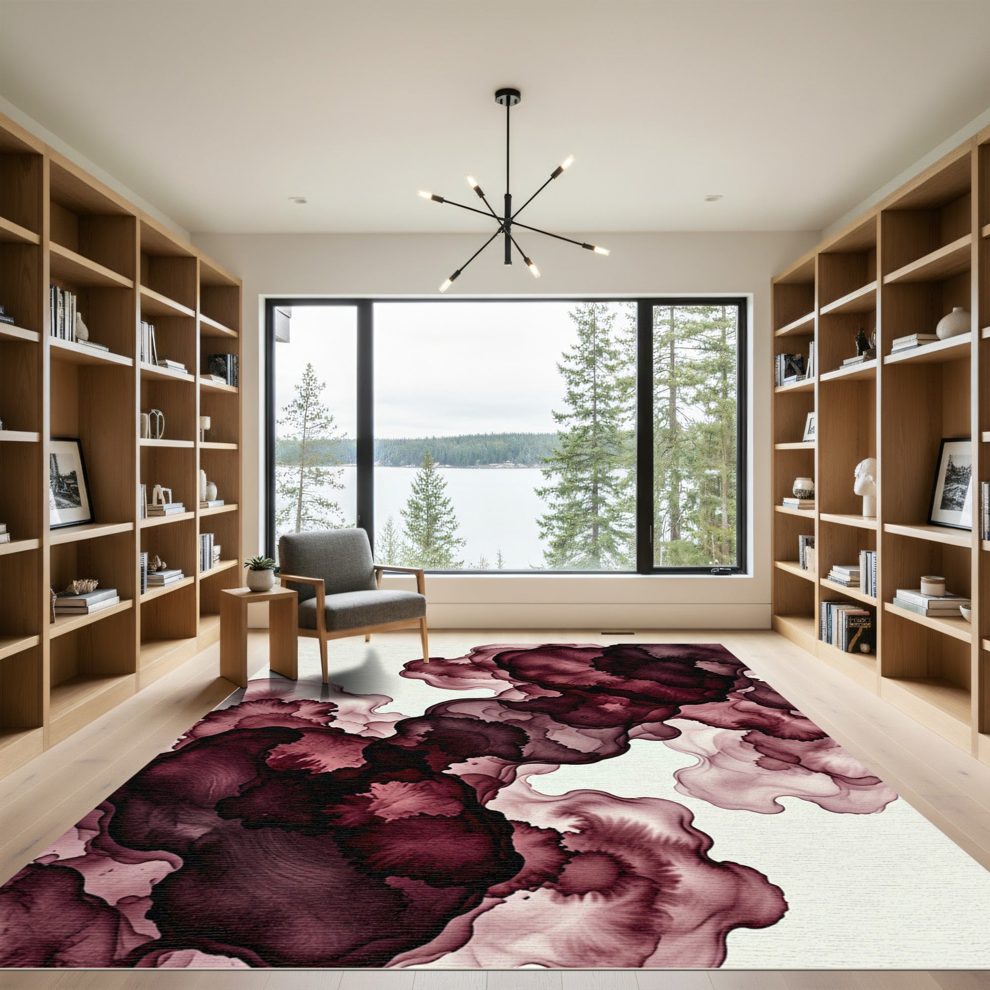 Moody Burgundy Abstract Ink Flow Rug