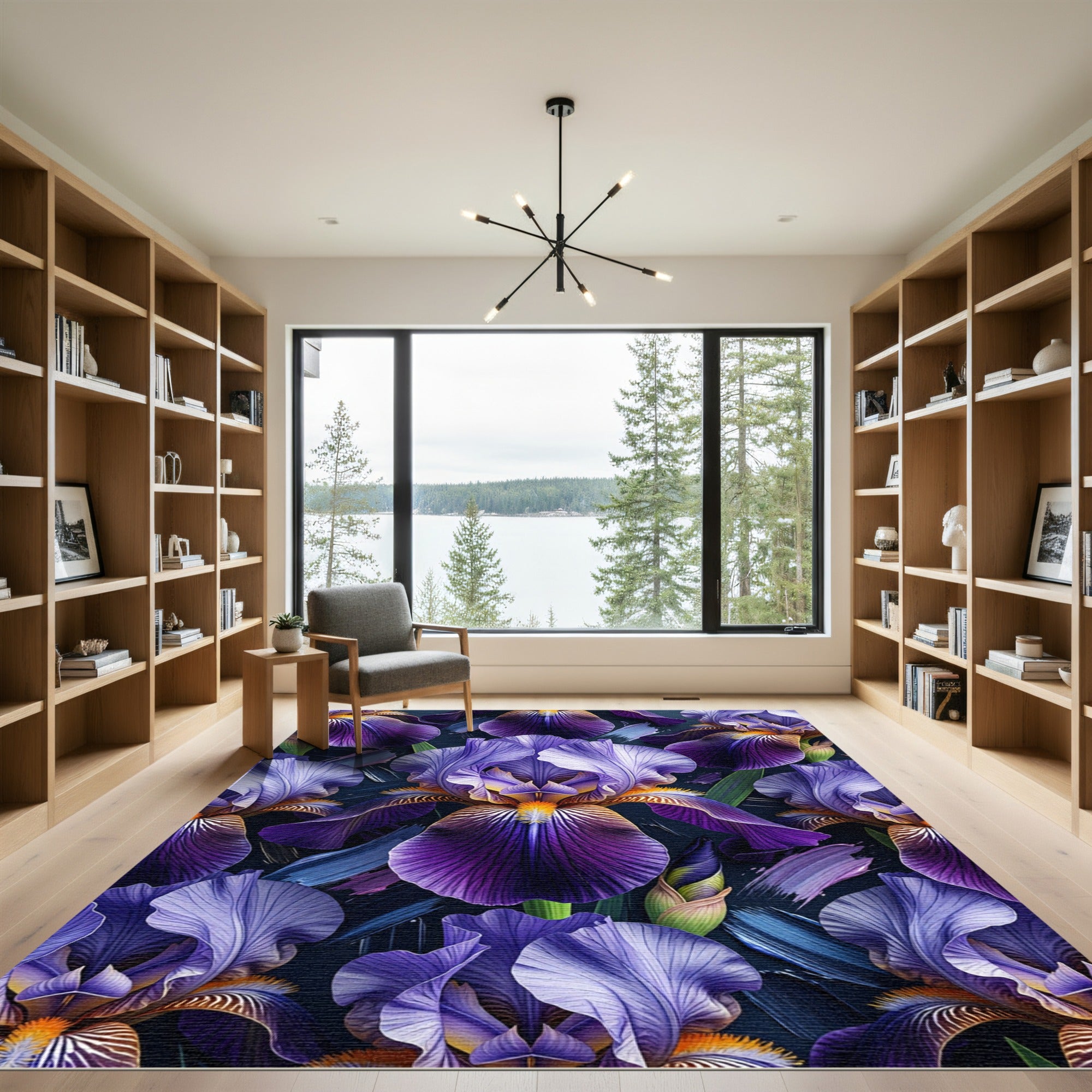 Vibrant Purple Iris Floral Painterly Painting Rug