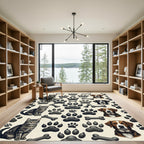 Playful Cream Cat and Dog Silhouette Rug