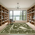 Olive Green Interlocking Geometric Swirl Rug