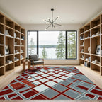 Crimson Gray Intersecting Lines Rug