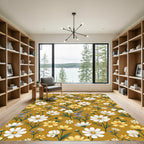 Golden Mustard Wildflower Meadow Floral Rug