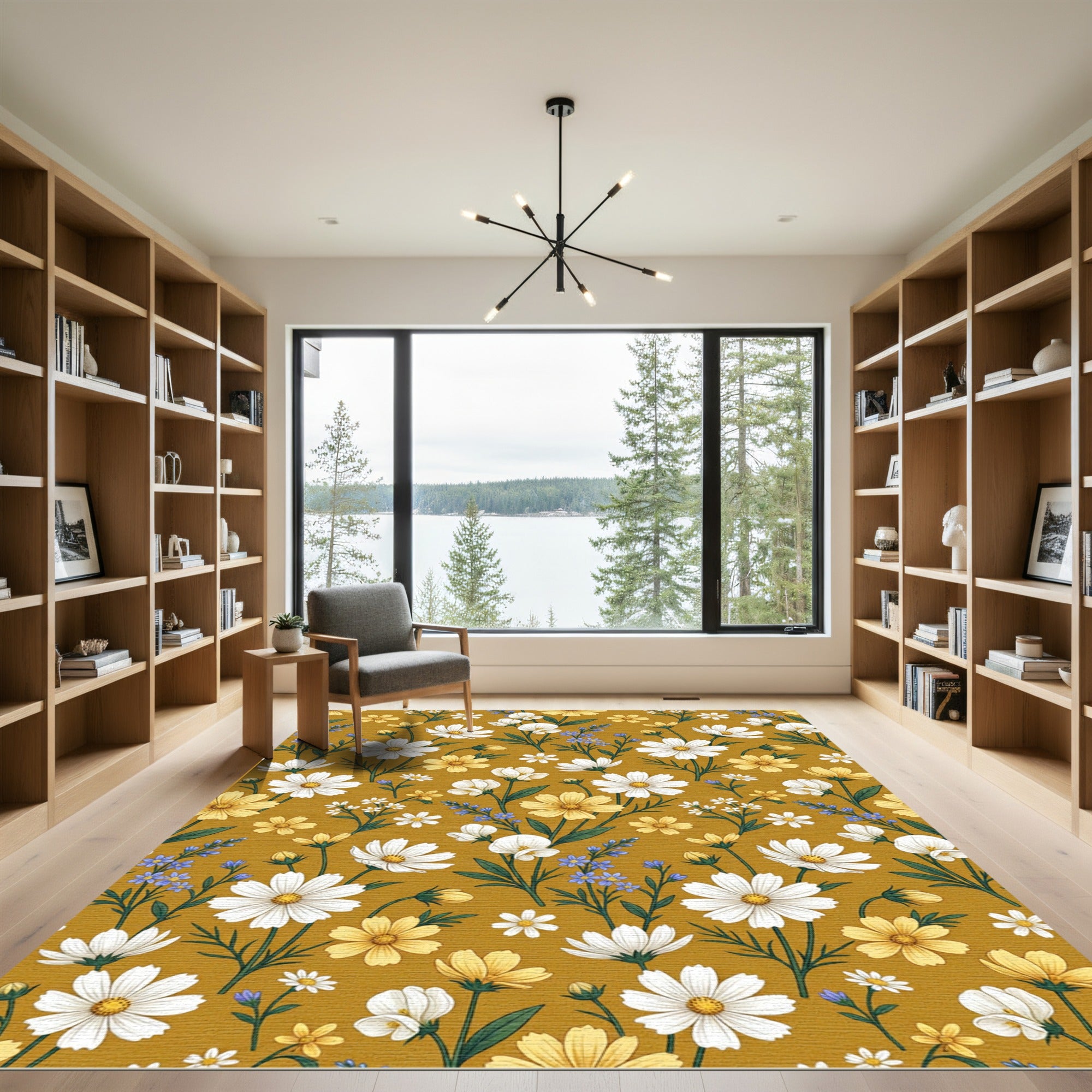 Golden Mustard Wildflower Meadow Floral Rug