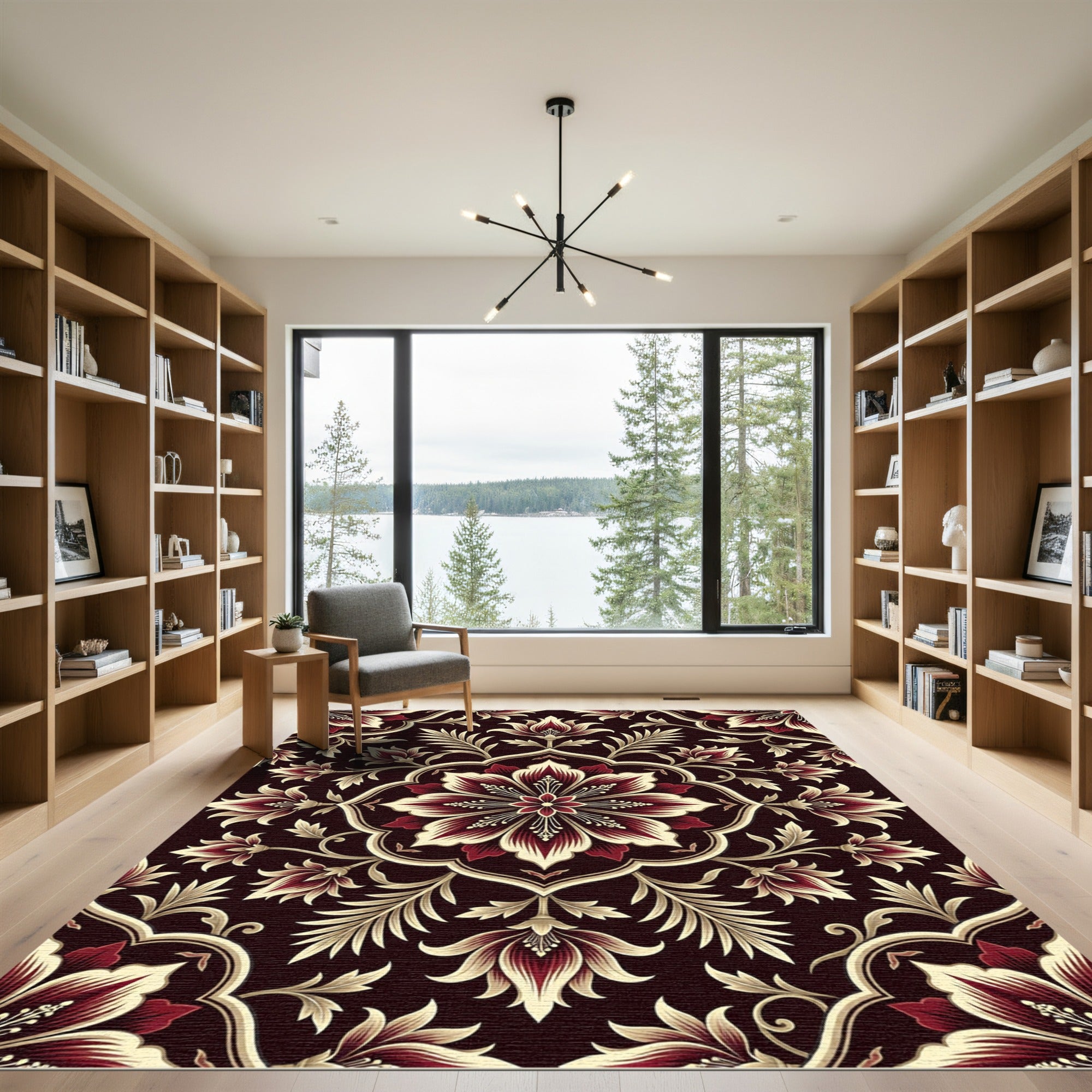 Crimson Floral Medallion with Cream Accents Rug