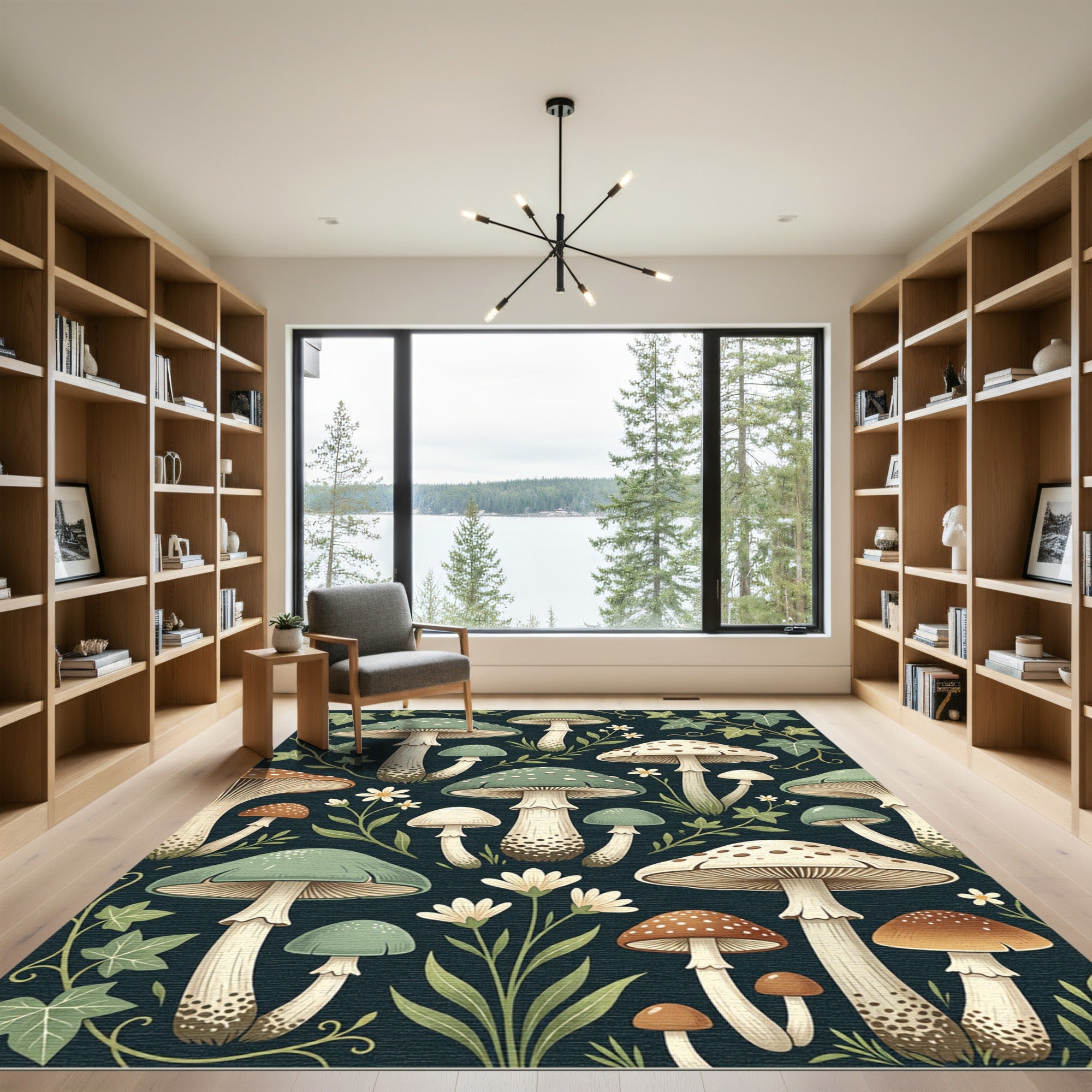 Botanical Sage Mushroom Forest Ivy Floor Art Rug