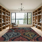 Ornate Crimson and Gold Palmette Tapestry Rug