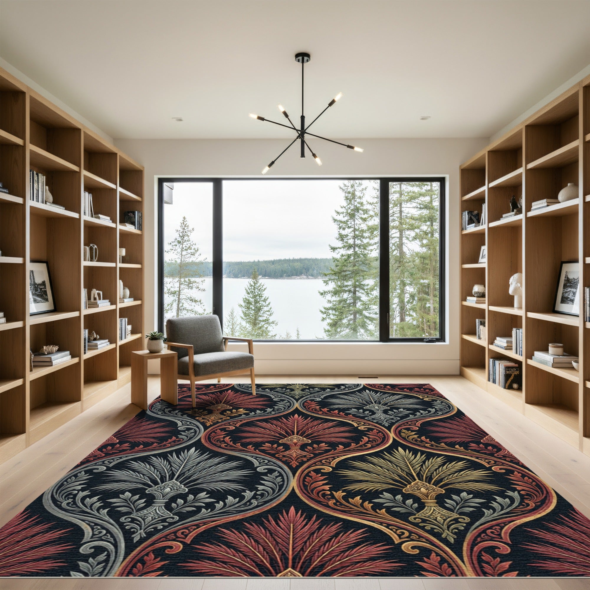 Ornate Crimson and Gold Palmette Tapestry Rug
