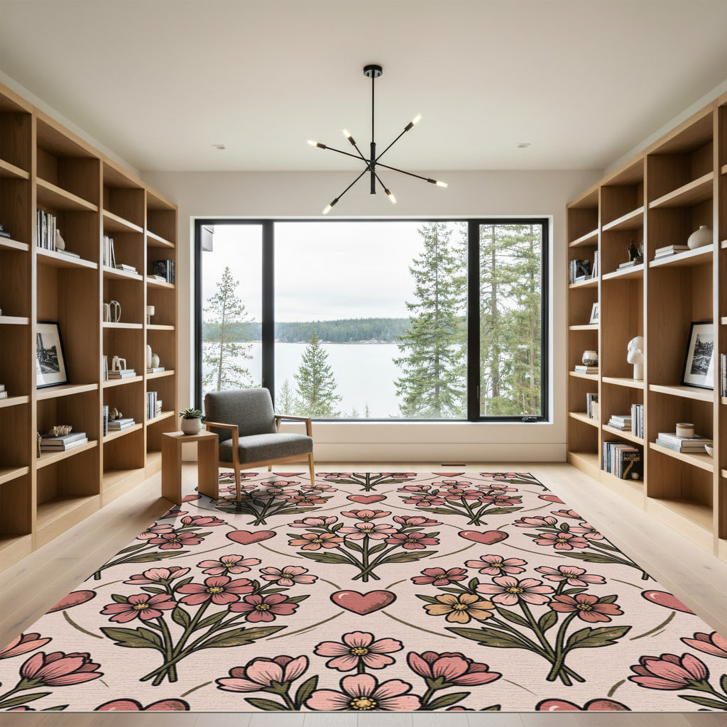 Pink Bouquet Hearts Floral Arrangement Rug