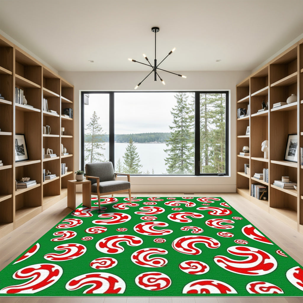 Red White Swirls Festive Background Rug