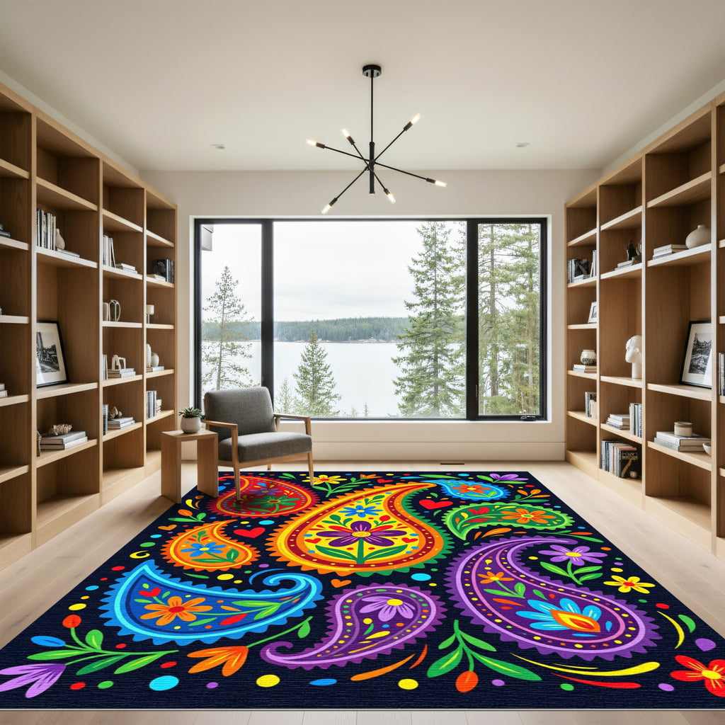 Vibrant Multicolored Paisley Floral Art Rug