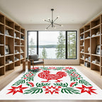 Red Rooster Green Floral Star Border Rug