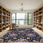 Ethereal Hydrangea Floral Navy Botanical Rug