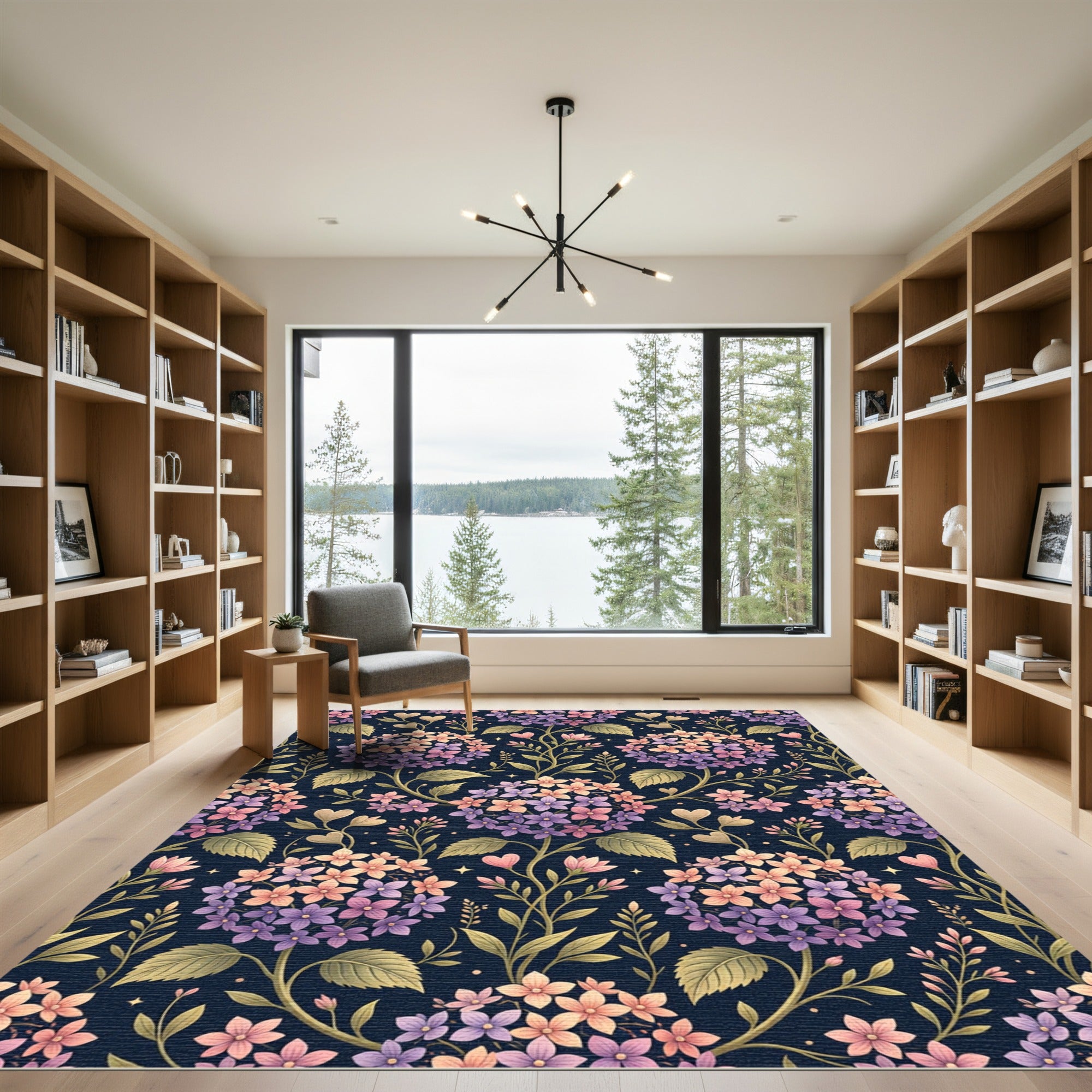 Ethereal Hydrangea Floral Navy Botanical Rug