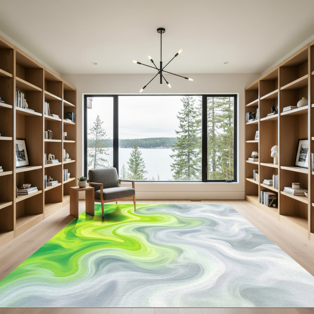 Verdant Lime Swirl Abstract Rug
