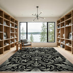 Classical Acanthus Scrollwork Black Rug