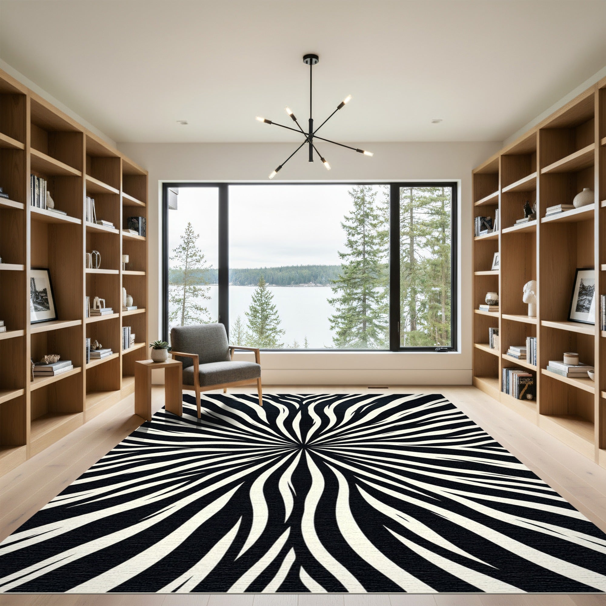Black White Organic Sunburst Rug