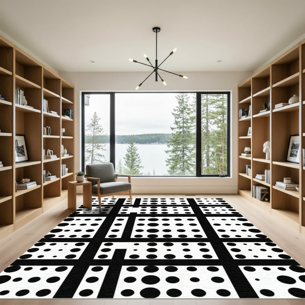 Black White Polka Dot Grid Rug