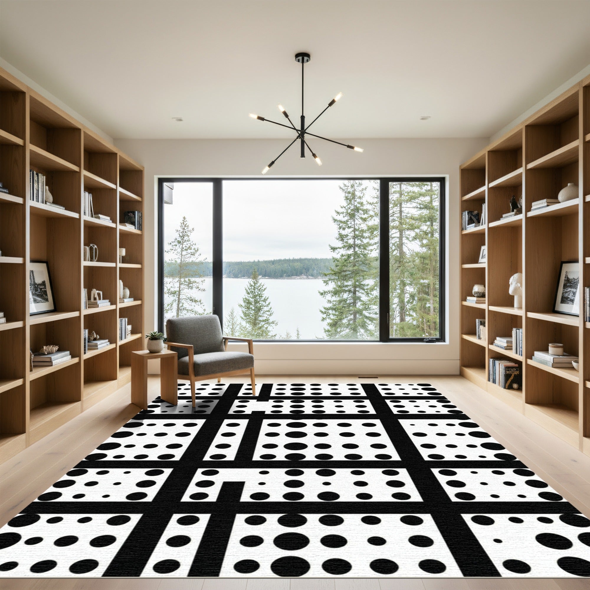 Black White Polka Dot Grid Rug